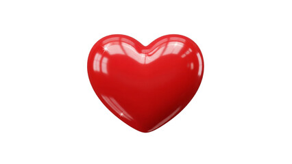 Fototapeta premium Glossy, reflective red heart shape symbolizes love and romance floating isolated on a pure white surface.