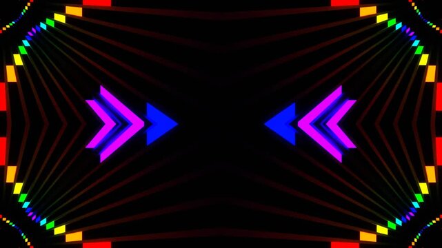 Rainbow Neon Line Move on Square Kaleidoscope Background VJ Loop in 4K