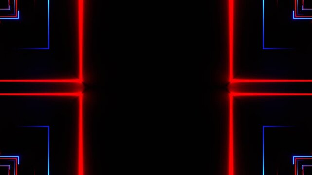 Red and Blue Seamless Neon Squares Kaleidoscope Background VJ Loop in 4K