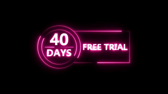 Neon bright 40 Days Free Trial Banner icon circle frame magenta red color animation. Business nice products 40 days free trial offer video. 