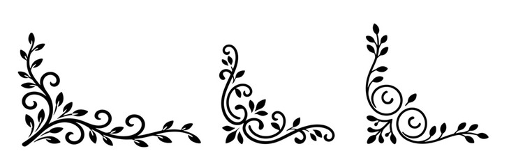 Fototapeta premium 3 Elegant Floral Corner Ornament Vector for Wedding Invitation Design