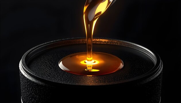 Liquid golden fluid pouring onto a black textured surface