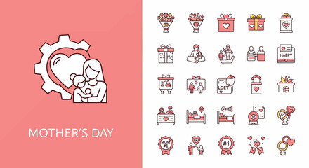 Obraz premium Mother and Child Icons in Red and White Colors for Family or Womans Day