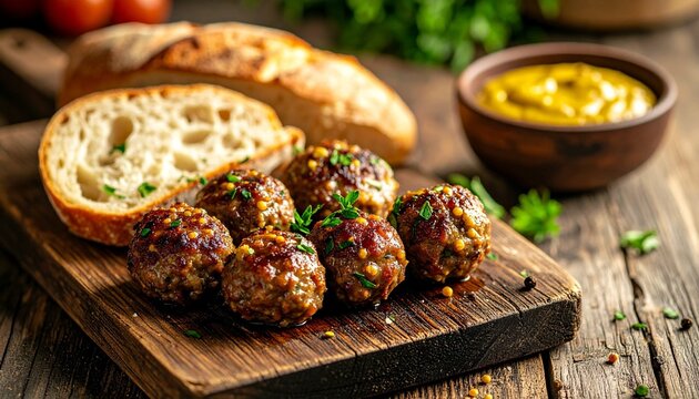 Frikadellen mit Senf und Brot