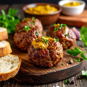 Frikadellen mit Senf und Brot