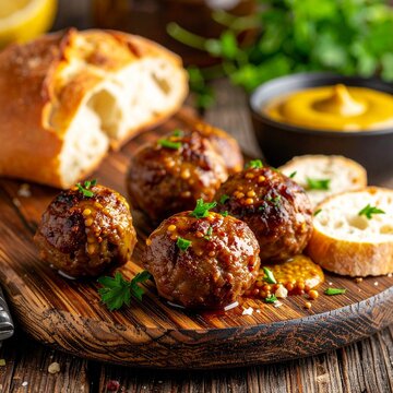 Frikadellen mit Senf und Brot