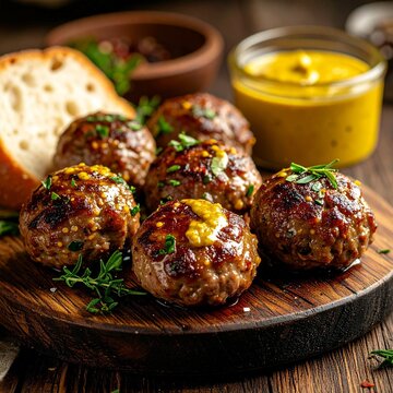 Frikadellen mit Senf und Brot