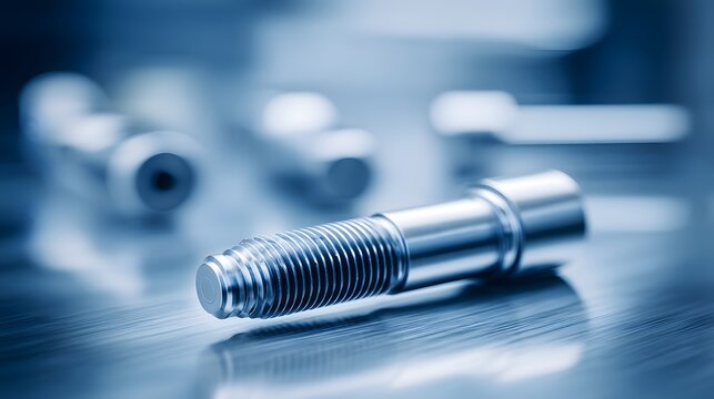 A titanium bone screw closeup showing threaded details