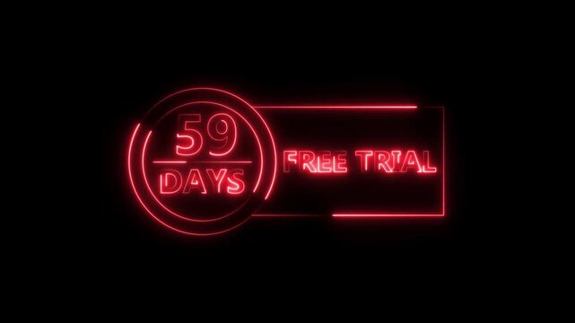 Neon bright 59 Days Free Trial Banner icon circle frame red color animation. Business nice products 59 days free trial offer video. 