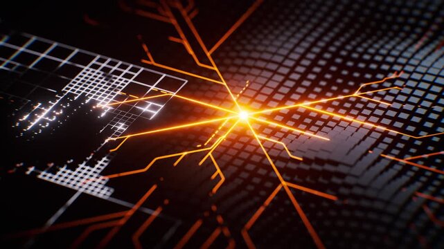 Metallic electronic cube circuit board, 3d rendering.