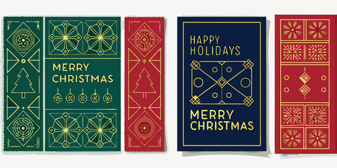 Four decorative christmas cards with geometric patterns and festive greetings © RanjanKumar