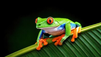 Vibrant Red-Eyed Tree Frog Perched on a Lush Green Leaf.