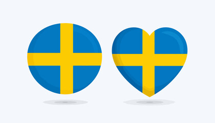 Obraz premium Round and Heart-Shaped Swedish Flags With a Golden Yellow Cross on a Blue Background - Vector Illustration