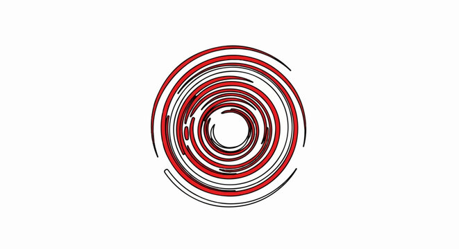 Abstract red and black circular swirl on a white background