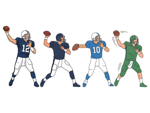 Football quarterback throwing ball in motion vector