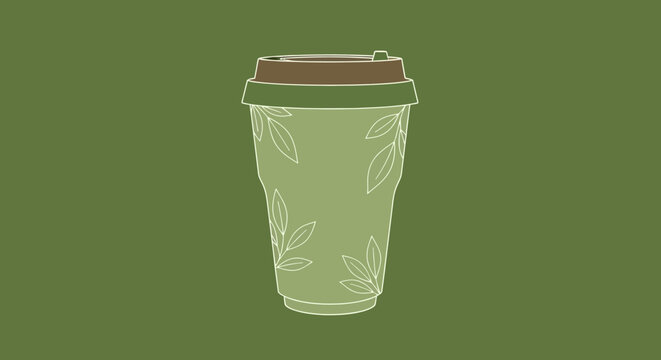 Vector eps illustration of a coffee cup with leaf design on a green background