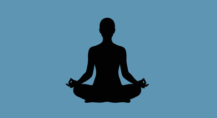 Meditating person in lotus position eps vector illustration on blue background
