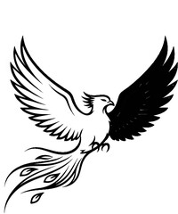 Obraz premium Stylized bird with one white wing and one black wing in flight