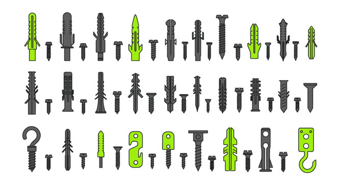 Collection of Wall Anchors and Screws, DIY Hardware, Construction Tools