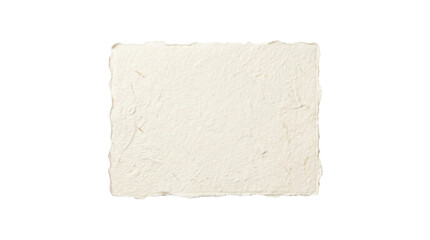 Obraz premium Rough torn deckle edge handmade paper sheet isolated on white background, textured off-white parchment with fibers for stationery, mockup, design