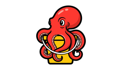 Cute cartoon octopus in a yellow bucket, white background © nad