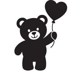 Fototapeta premium Flat Vector Illustration of a Teddy Bear with Heart Balloon for Valentine's Day