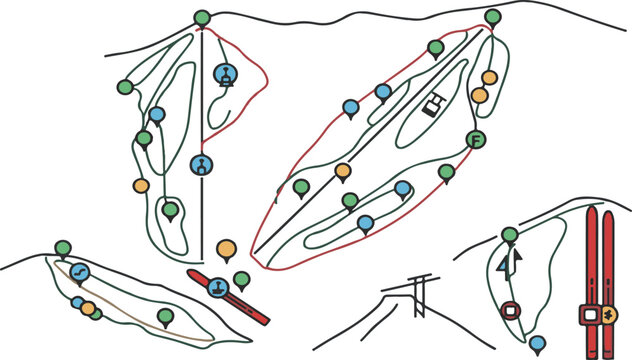 Ski trail map with difficulty levels and markers ski resort