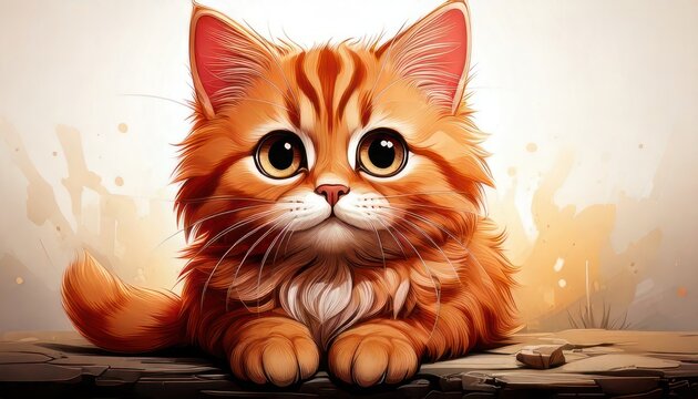 Adorable Orange Tabby Kitten with Big Eyes Digital Art.
