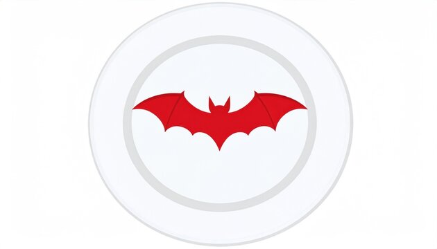 Red Bat Symbol on White Plate - Graphic Design Illustration.