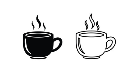 Obraz premium Two coffee cups one black and one white in stark silhouette