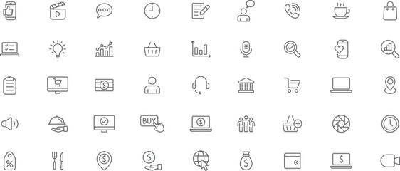 Digital Marketing and Social Media Line Icons Set &ndash; Ecommerce, Analytics, Communication and Online Business Icons