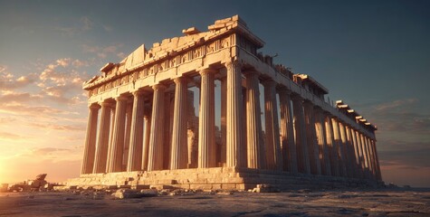 Naklejka premium Ancient Greek Parthenon Temple at Sunset