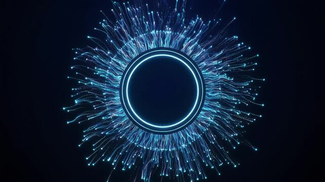 artificial intelligence data stream loading animation, flowing streams of glowing data particles forming a circular progress indicator, futuristic AI interface style, smooth continuous motion, subtle 