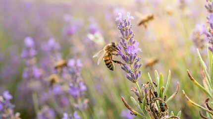 Fototapeta premium Honey Bee Pollinating Lavender Flower