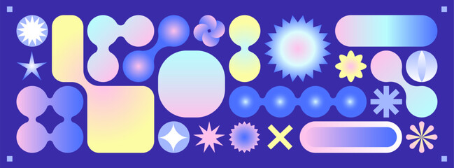 Modern bento grid layout with geometric boxes, abstract shapes and pastel color icons, vector illustration. Modular design template with y2k pattern for creative digital projects and ui interface