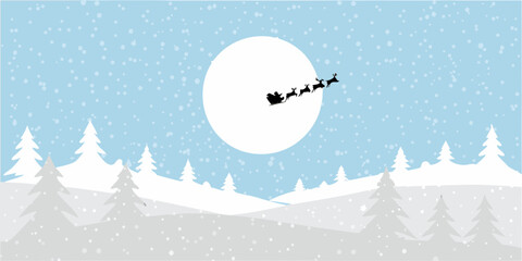 Santa claus and reindeer silhouetted against a large bright winter moon © Debashis