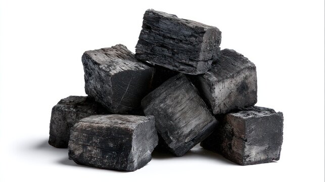 Charcoal cubes stacked for cooking