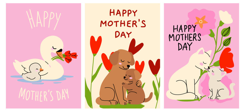 Heartfelt Mother's Day Cards with Animals and Flowers