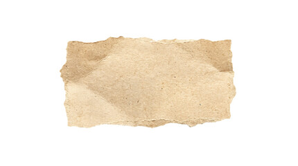 Torn beige paper strip with rough edges isolated on white background, wrinkled textured parchment...