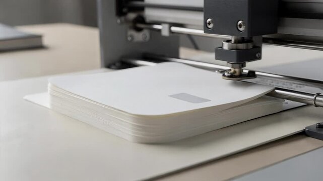 Medium shot capturing the diecutting process of a sleek desk calendar page forming rounded edges and easytoturn sheets for office organization.