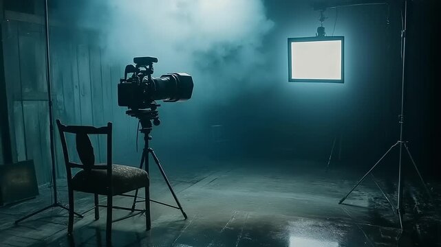 Camera Setup in Dimly Lit Studio.