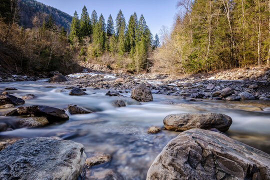 Mountain creek on the Carnic Alps, Pesarina Valley, Pesariis, Udine province, Friuli Venezia Giulia, Italy.