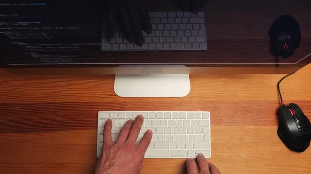 Developer software programming python code with chat bot AI. HTML code on lcd screen. Developer working on source codes on computer at office. Modern technologies, web design. Python programming