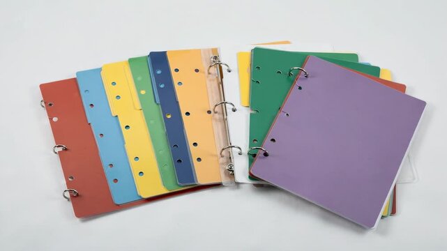 Medium shot of colorful 5tab index divider sets with bold printed titles perfect for organizing documents in binders with clear section separation.