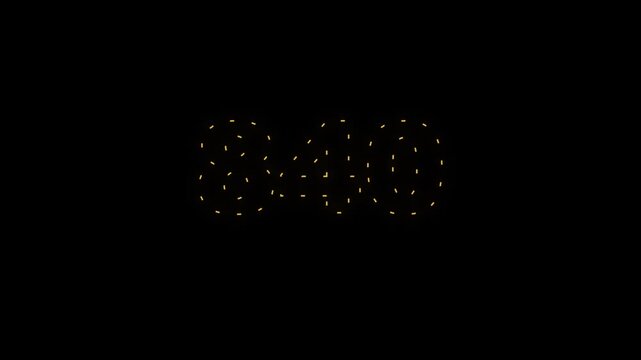 Glowing Yellow Neon Outline Number 840 Animation on Black Background for Digital Counter Graphics.