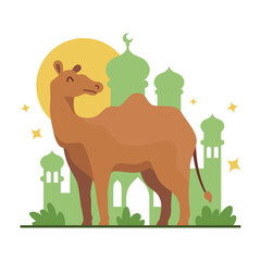 Fototapeta premium Goat Qurban Illustration with Islamic Night Theme for Eid al Adha