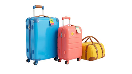Fototapeta premium Set of three colorful luggage bags on transparent background