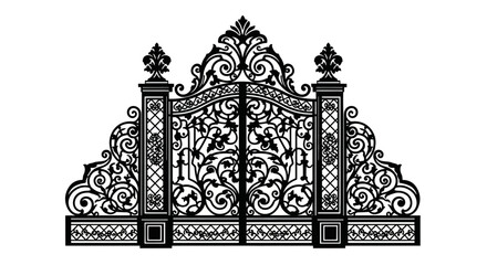 Obraz premium Ornate wrought iron gate, vintage, decorative, elegant, architectural element, isolated on white