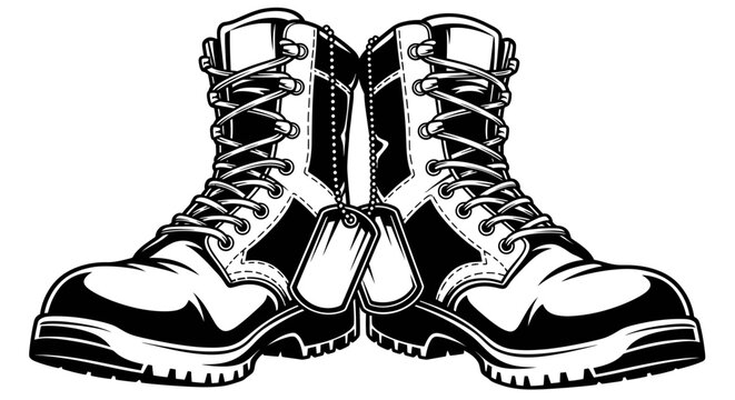 Military Combat Boots and Dog Tags Illustration