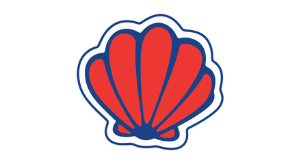 Stylized Red Seashell Icon with Blue Outline on White Background © nia